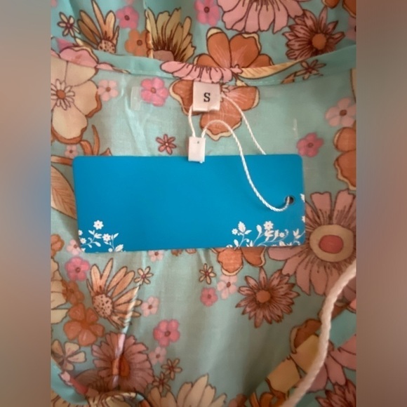 Boho Floral Print Tassel V-Neck Sleeve Smock Mini swim Coverup Dress SKU1101 - Picture 7 of 9